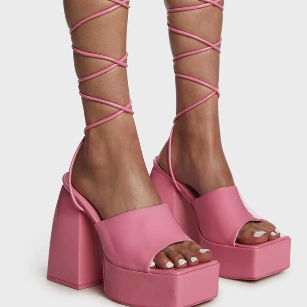 Public Desire Pink Orchid Lace-Up Platform Heels
